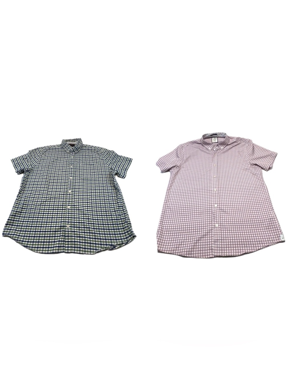 Lot of 2 Denver Hayes Men's Short Sleeve Button Up Shirts Size Large Plaid Gingh